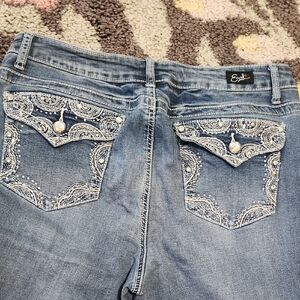 Earl Jeans Light Blue Embroidered Pearl-Accent Boot Cut Jeans